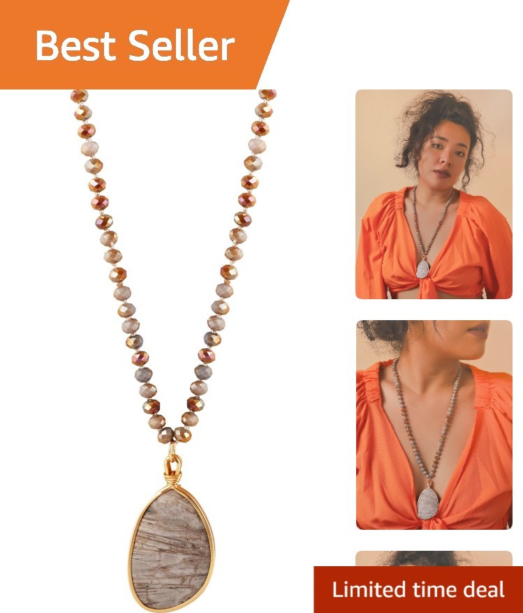 Artisanal Agate and Gray Crystal Bead Necklace – Versatile Bohemian Style
