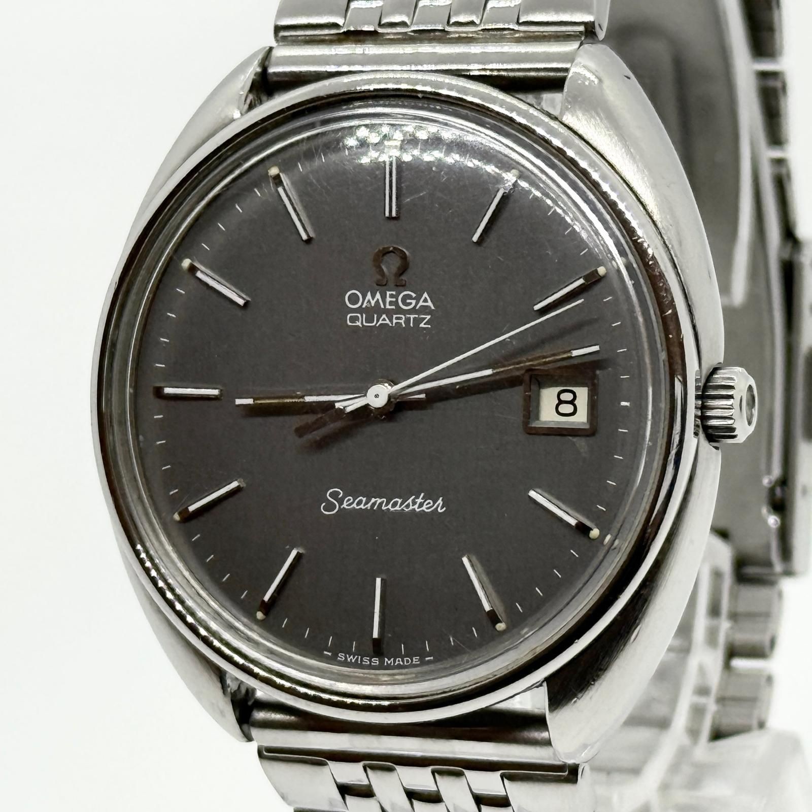 Junk working OMEGA Watch Seamaster Grey Silver Quartz 38.4mm Auth Rare Men’s #30