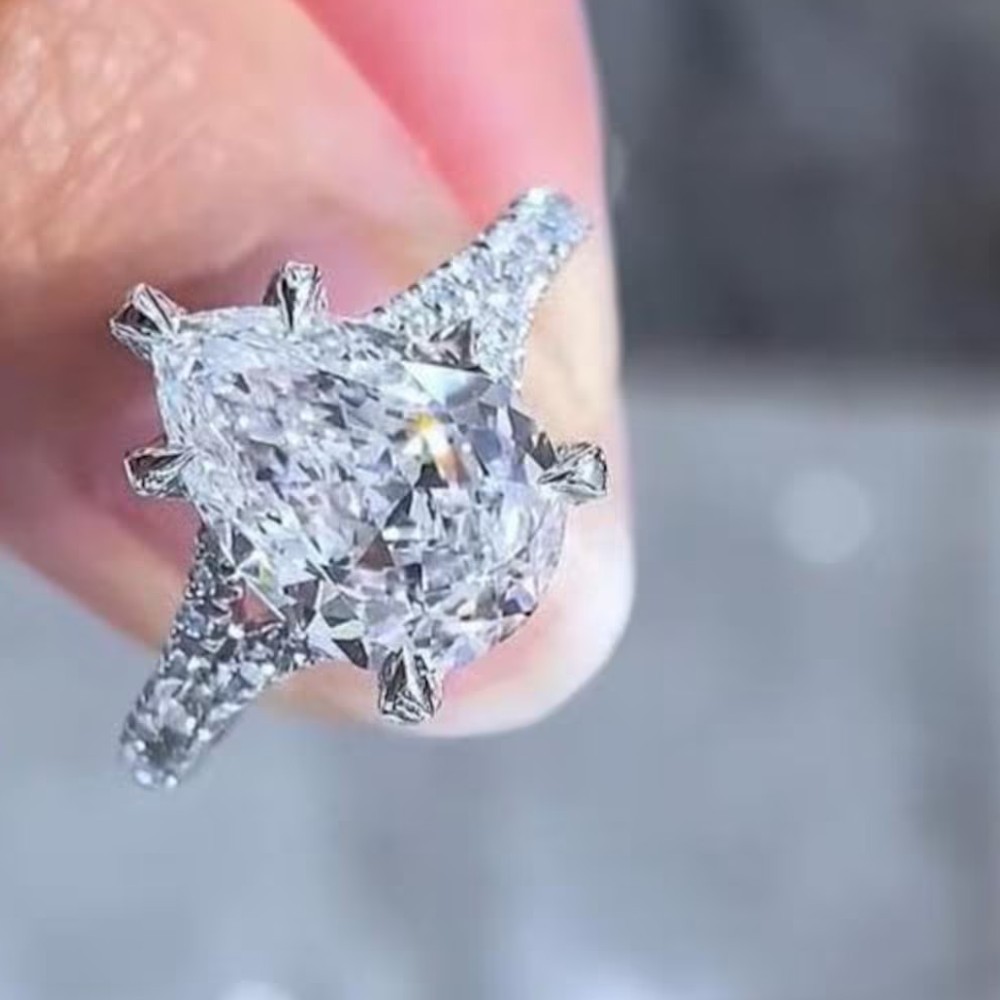 IGI Certified Lab Grown Diamond Engagement Ring 4.70 Ct Pear Cut 18k White Gold