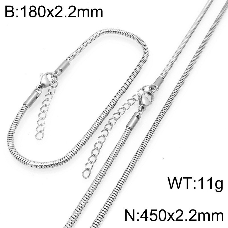 New Simple Round Snake Bone Chain Stainless Steel Necklace bracelet Jewelry Set