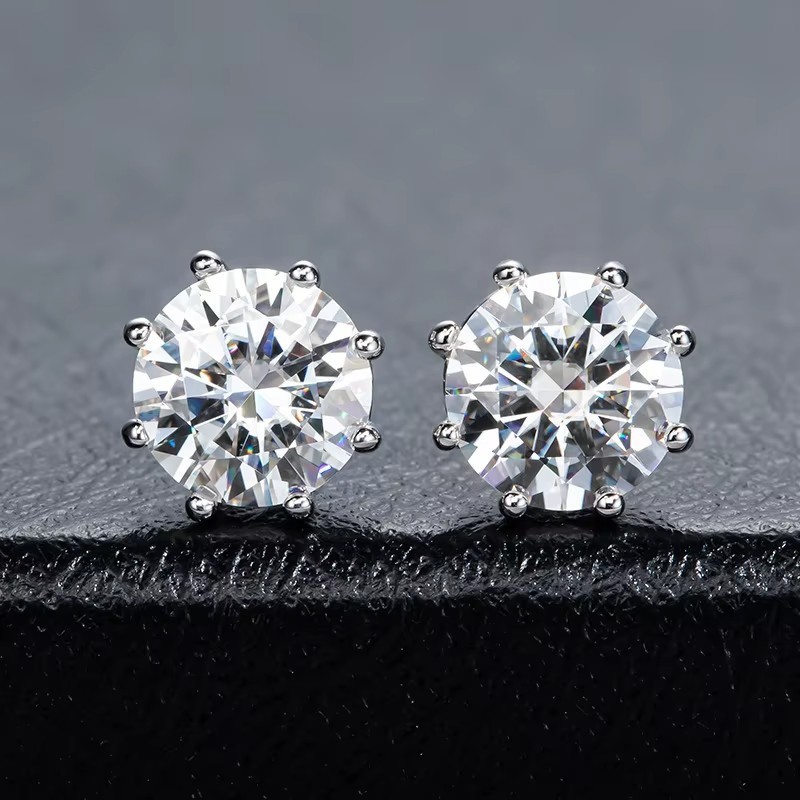 4Ct Round Cut Moissanite Push Back Solitaire Stud Earrings 14K White Gold Plated