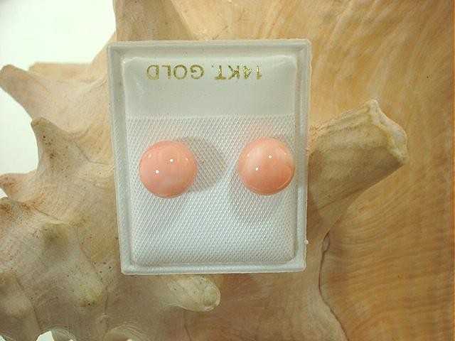 6-12MM WESTERN PACIFIC CALIBRATED ROUND PINK CORAL 14K YELLOW GOLD STUD EARRINGS