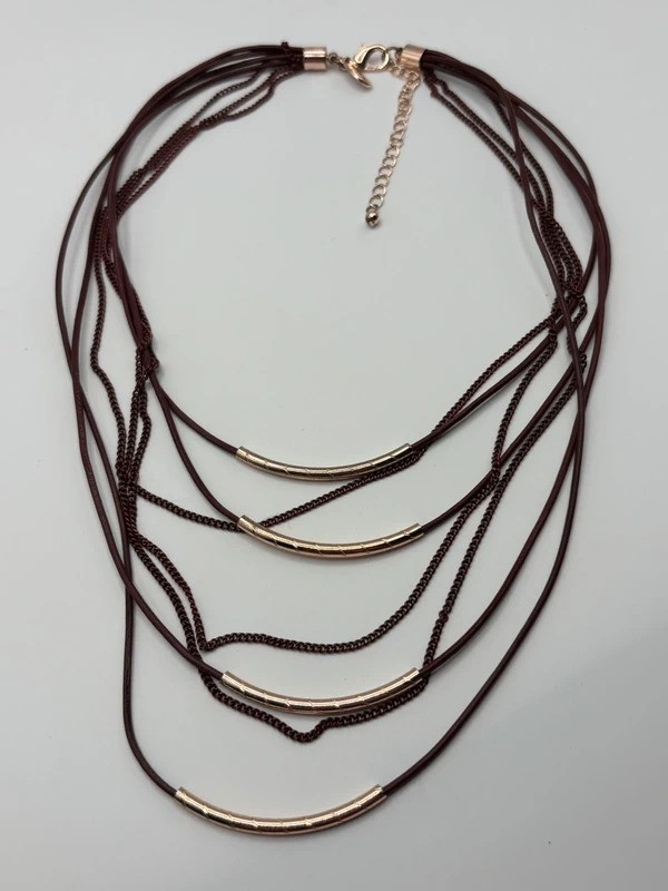 Loft Outlet Burgundy Rose Gold Multi Layer Necklace