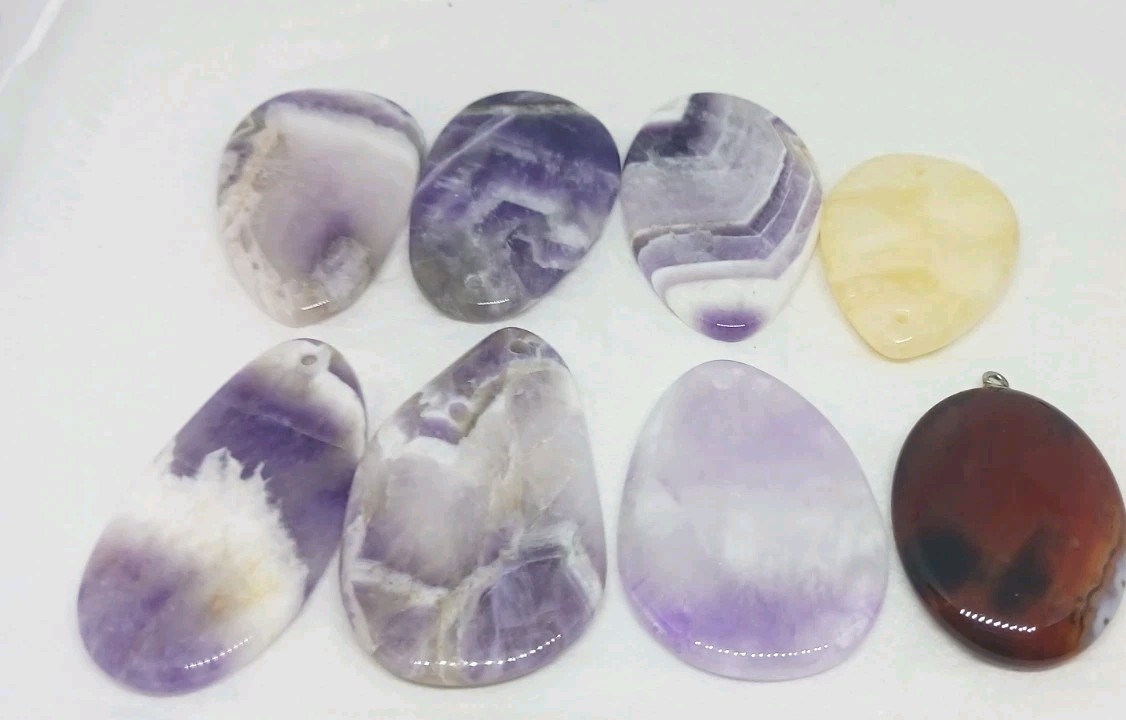 8 Gemstone Pendants Cabochon dyed drilled no bail jasper amethyst polish pendant