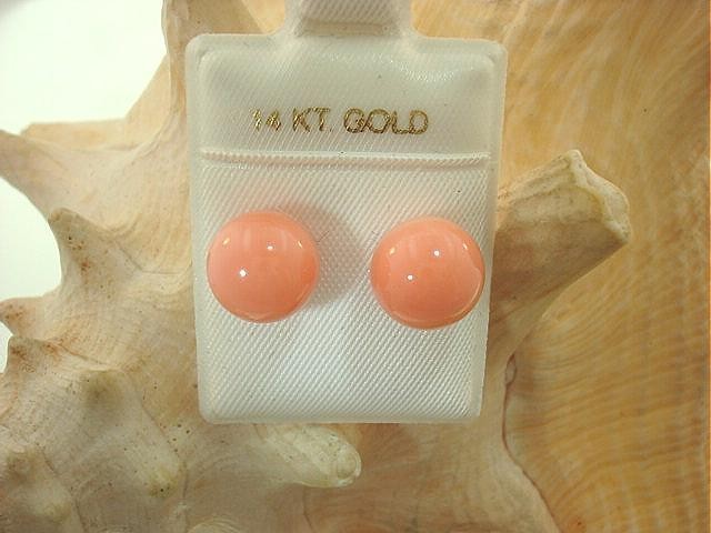 6-12MM WESTERN PACIFIC CALIBRATED ROUND PINK CORAL 14K YELLOW GOLD STUD EARRINGS
