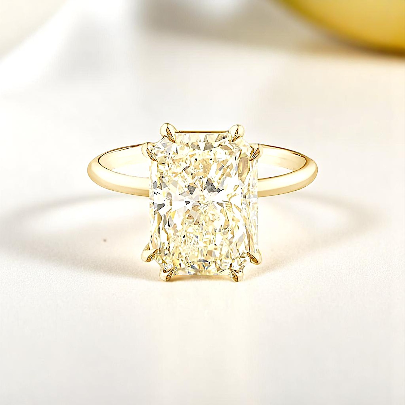 5.00 CT Radiant 14K Yellow Gold Diamond Ring Fancy Vivid Yellow IGI Lab Created