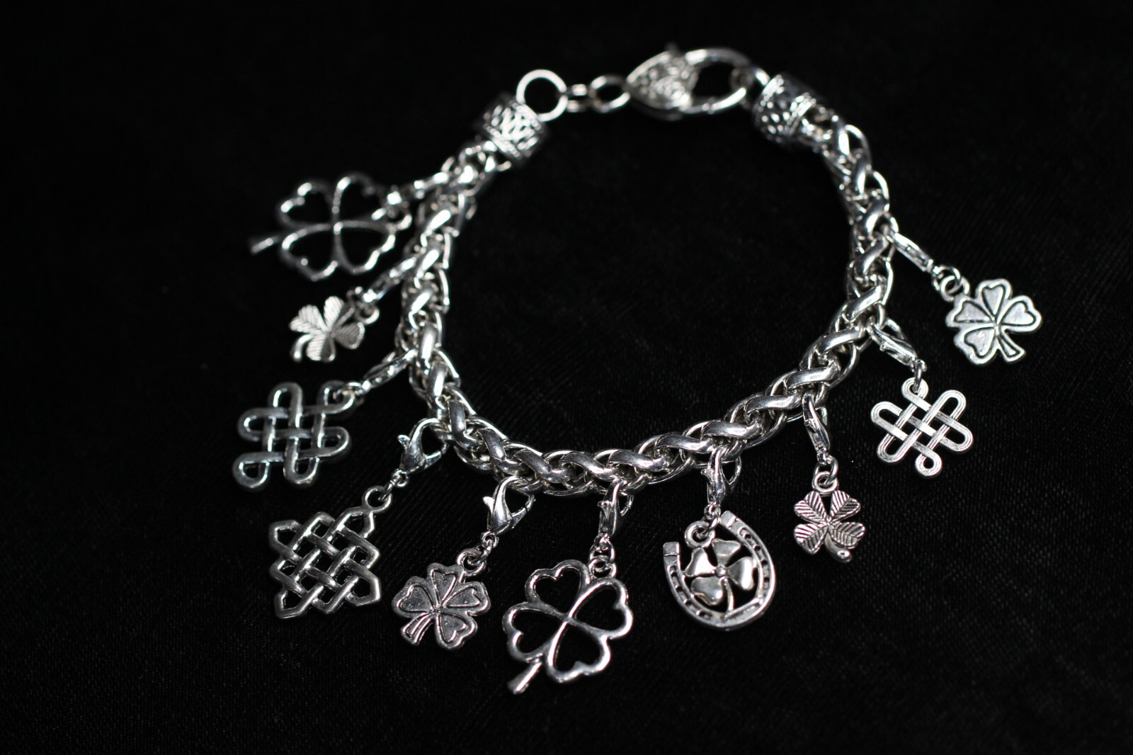 Celtic Four Leaf Clover Charm Bracelet Silver Pewter Charms 8″ Interchangeable