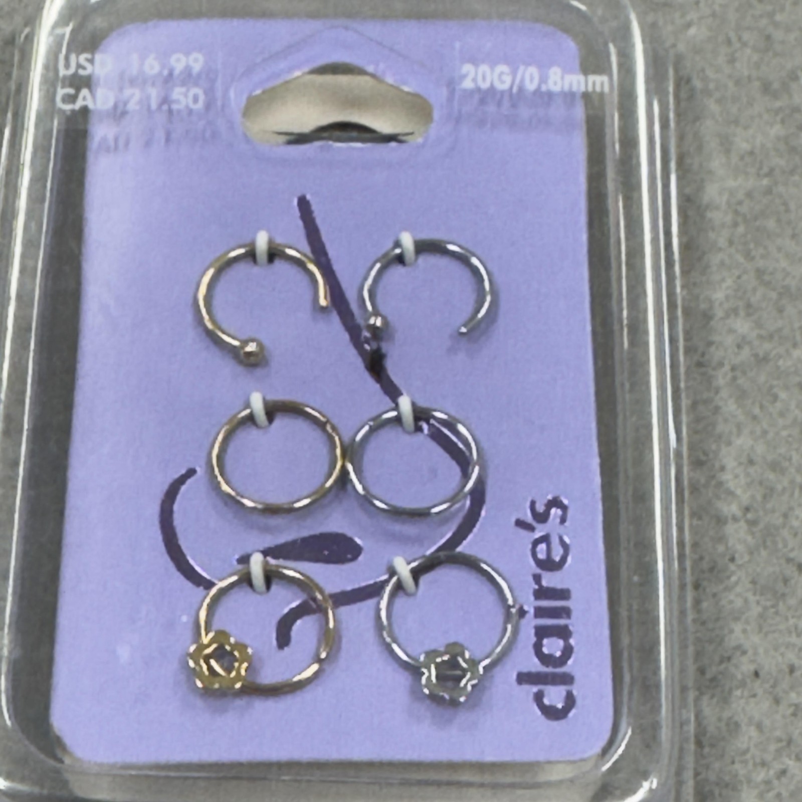 Claire’s Nose Ring Set 20G 0.8mm 6 Pack Mixed Gold Silver Hoop Jewelry Piercing
