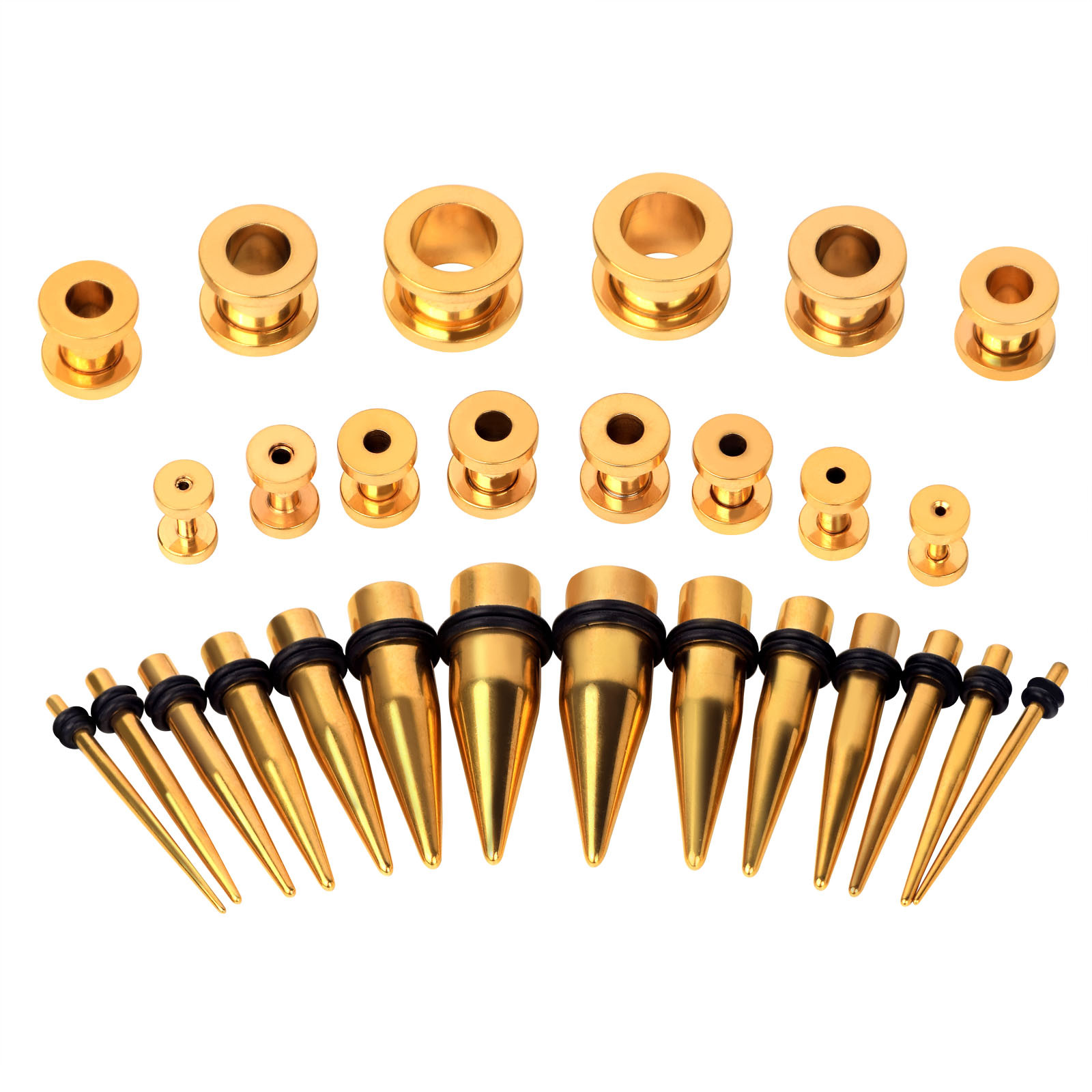 28PCS Ear Stretching Gauges Set Tapers Tunnels Plugs Kit 12G-00G Stainless Steel