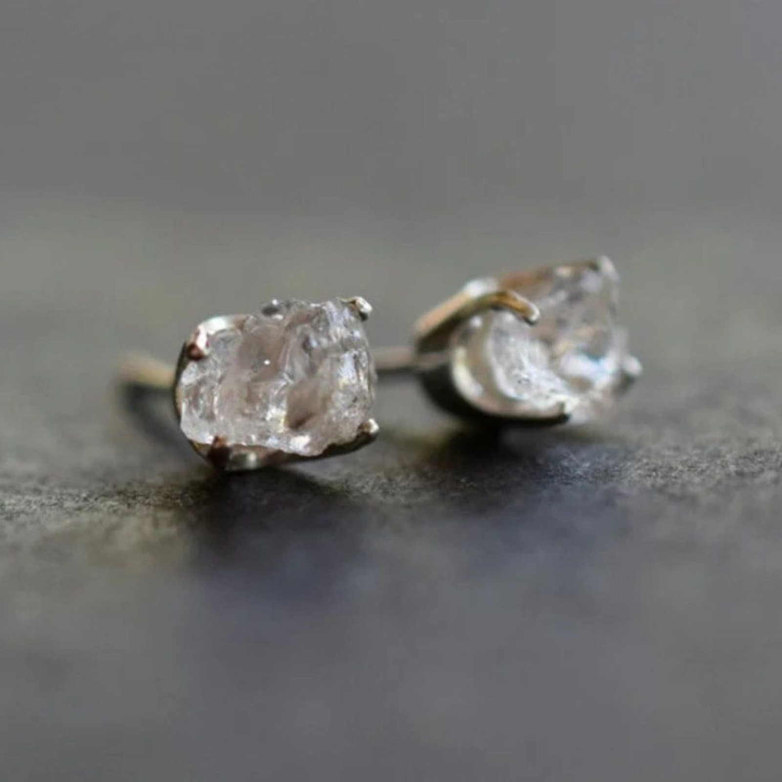 Raw Lake County Diamond Earrings, Rough Crystal Studs Dainty Minimalist …