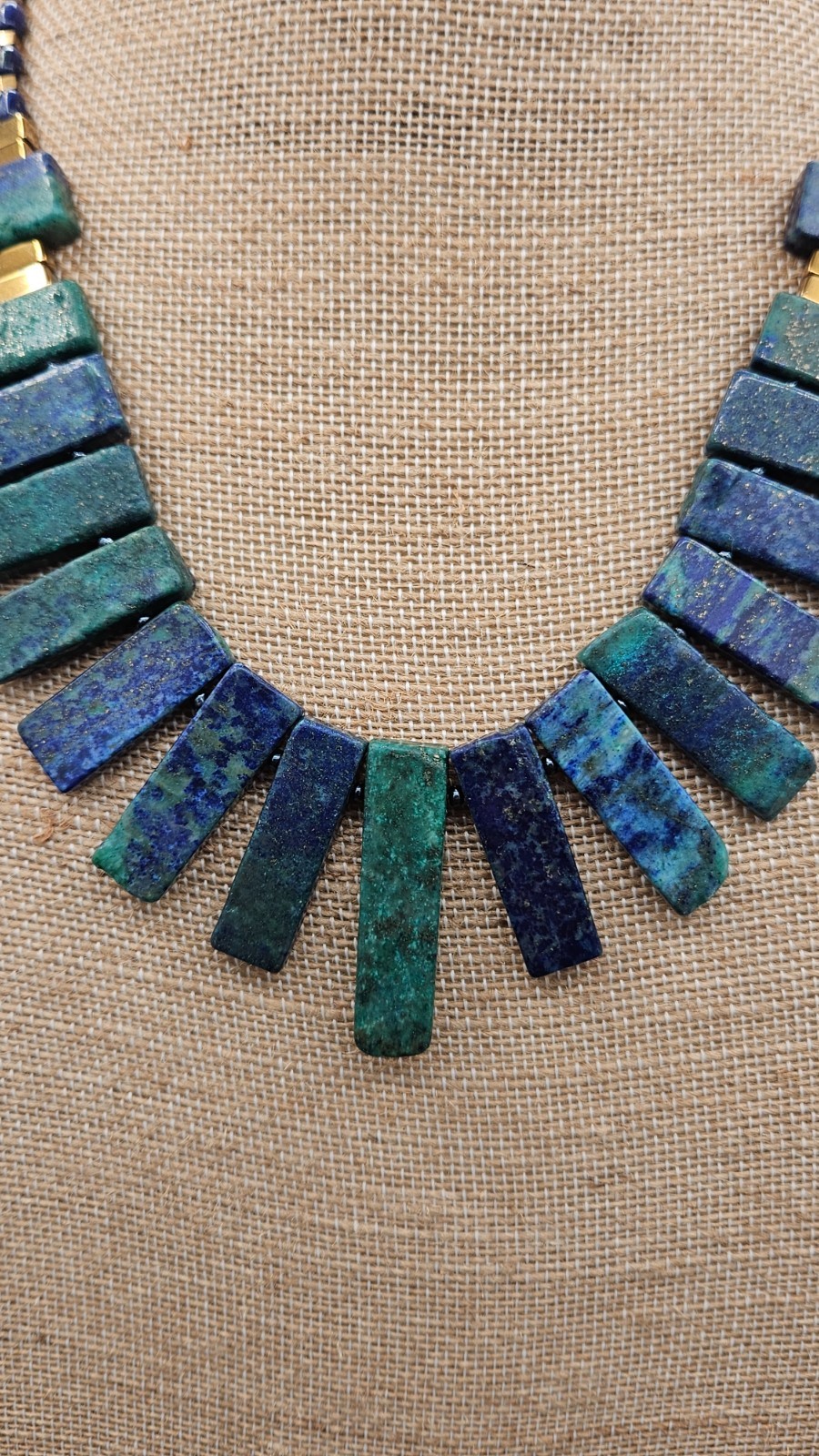 Chico’s Blue Green Lapis Lazuli 22 inch Necklace Gold Plate