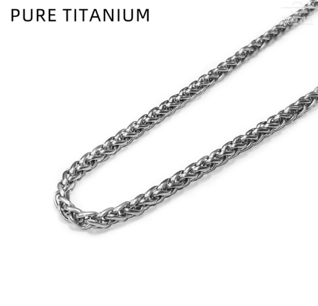 Pure Titanium Braided Necklace 4mm Wide Wheat Chain Hypoallergenic Lightweight