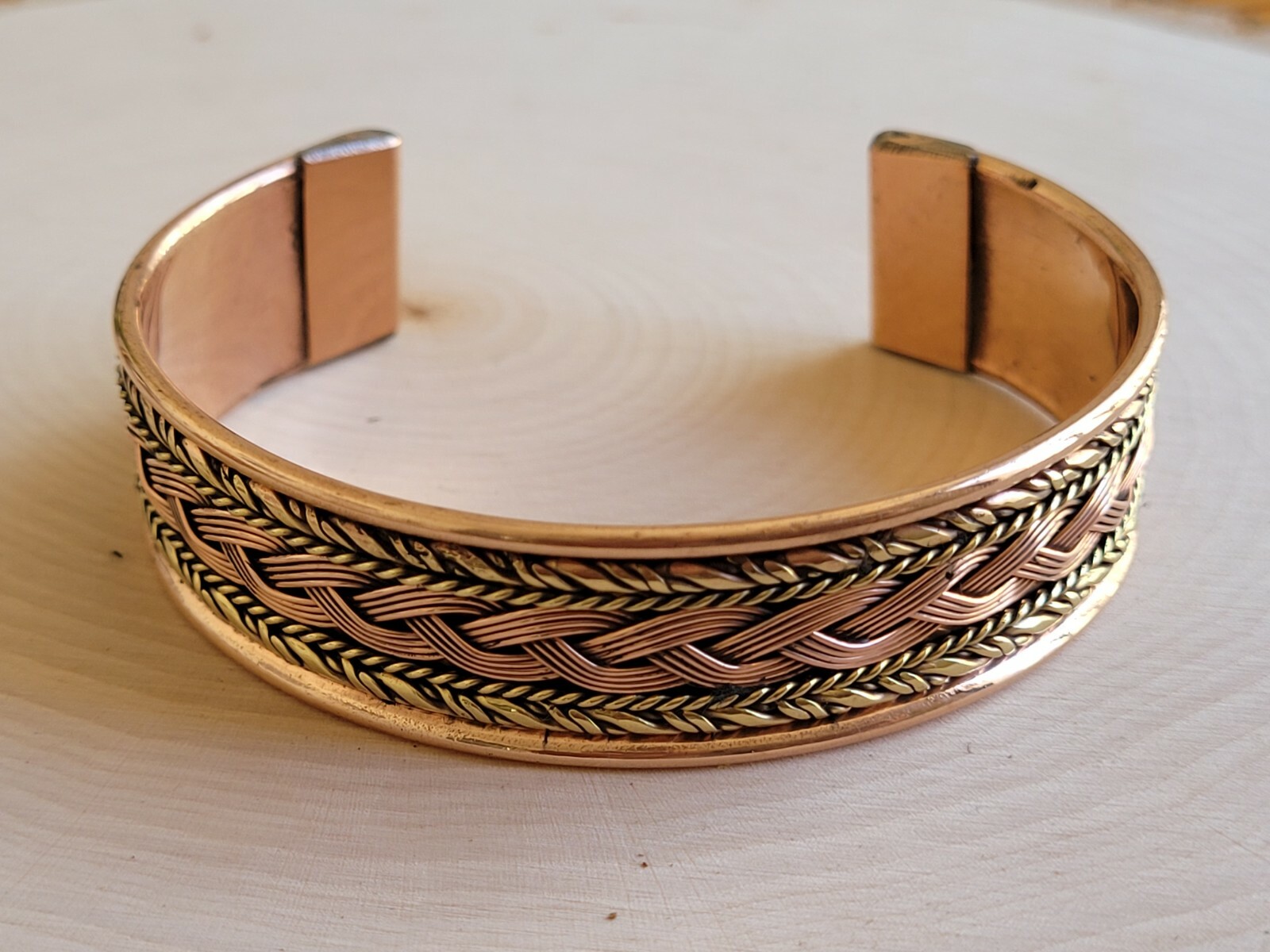 Solid Copper 2 Tone Cuffed Bracelet Pure Copper Arthritis Pain Therapy Cuff