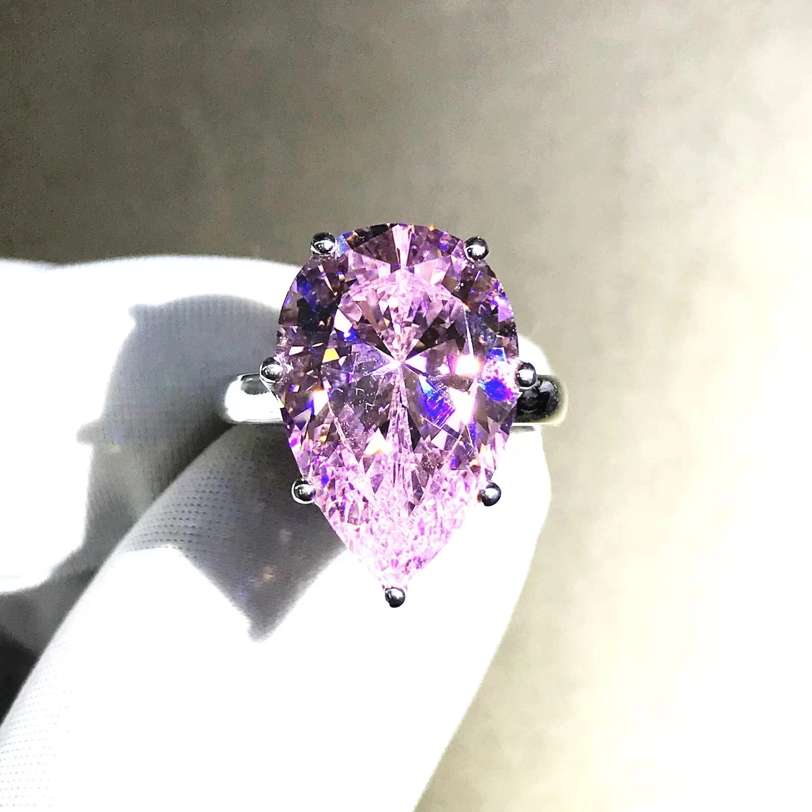 4 Ct Pear Cut Natural Pink Sapphire Diamond Ring 14K Solid White Gold