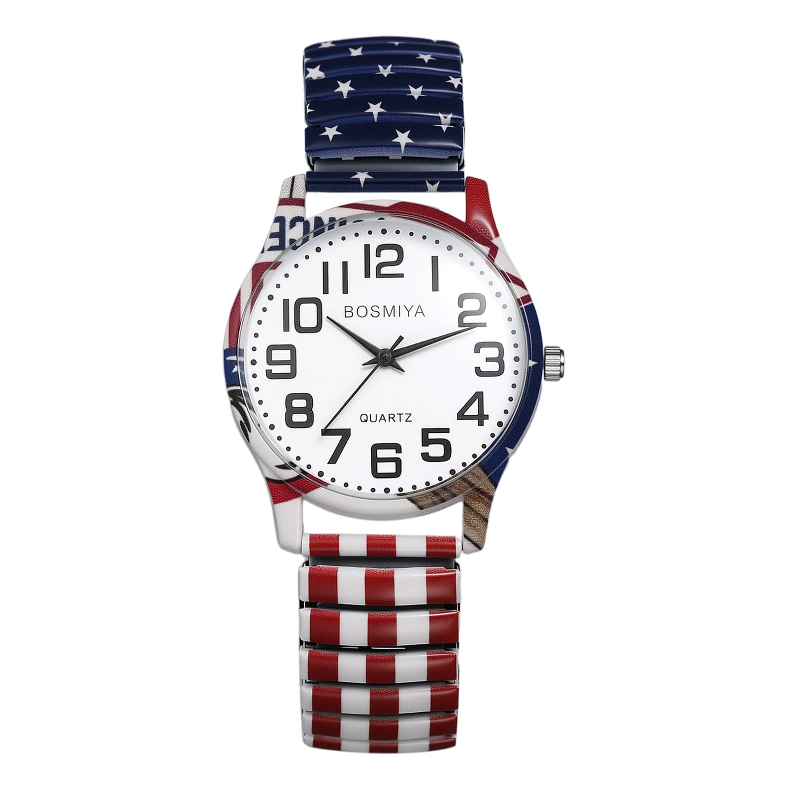 Men Women USA 250th Anniversary Stainless Steel Printed Elastic Band Wrist Watch