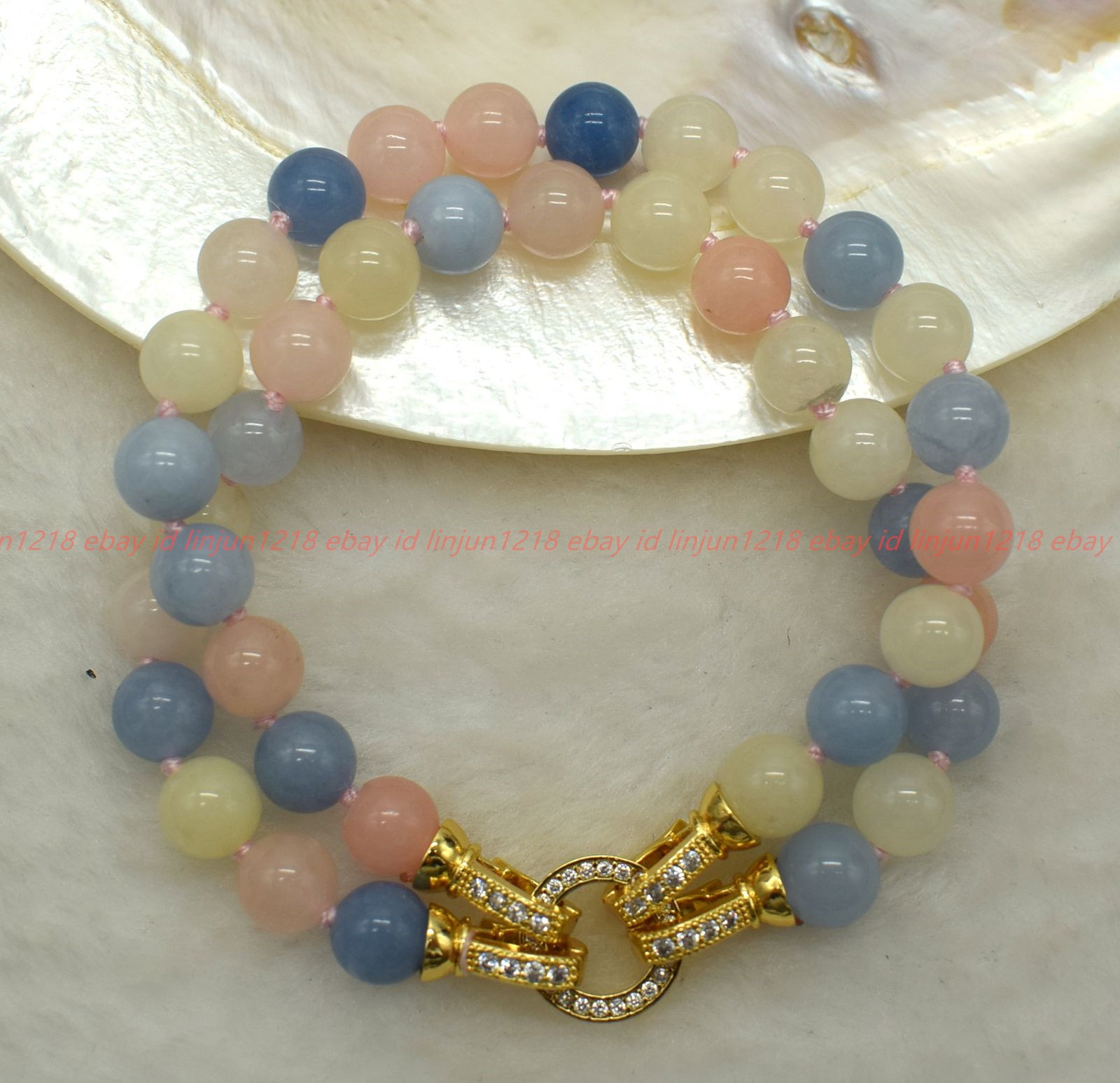 Pretty 2Rows Natural 8/10mm Colorful Morganite Gems Round Beads Bracelet 7-9in