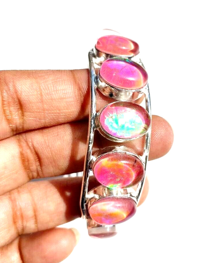 Australian Triplets Opal Gemstone 925 Sterling Silver Handmade Jewelry Bangle