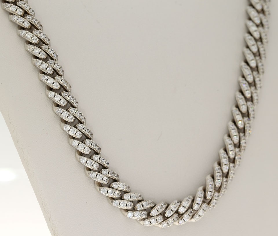 2.81Ozt 7.8MM SOLID Cuban Link Chain CZ Necklace 925 Sterling Silver 24” Long