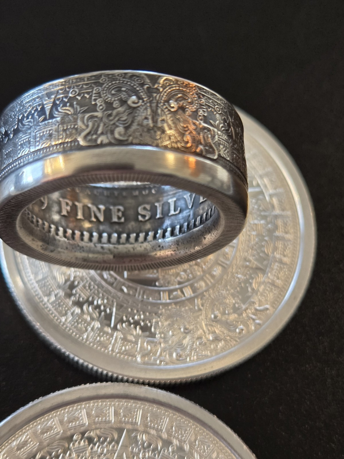 Aztec Calender .999 Pure Silver COIN RING Sz 9-14 Azteca Mayan 1 Troy Oz Coin