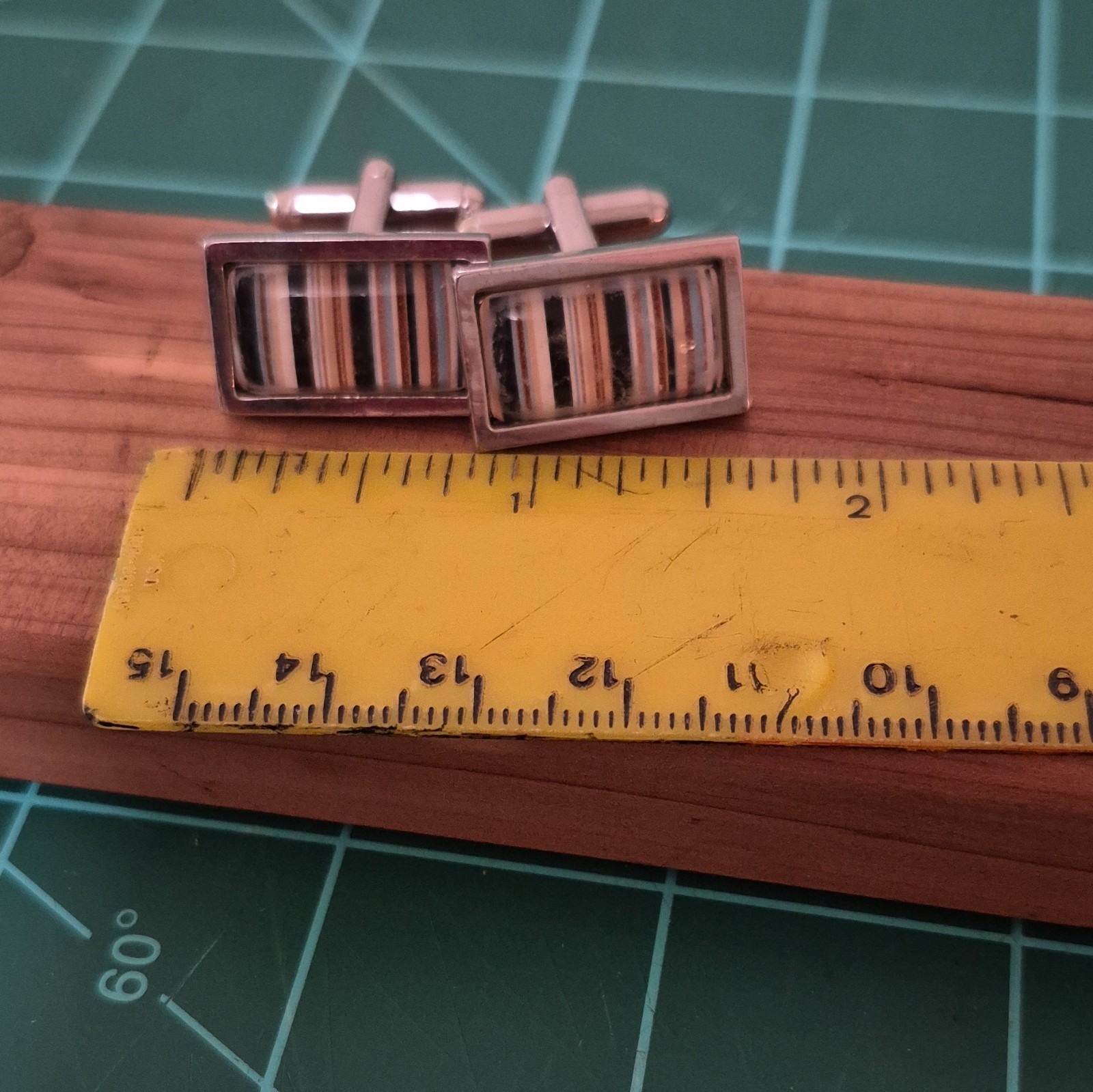 Men’s 925 Silver Rectangle Striped Enamel Cufflinks Multicolor Fixed Back