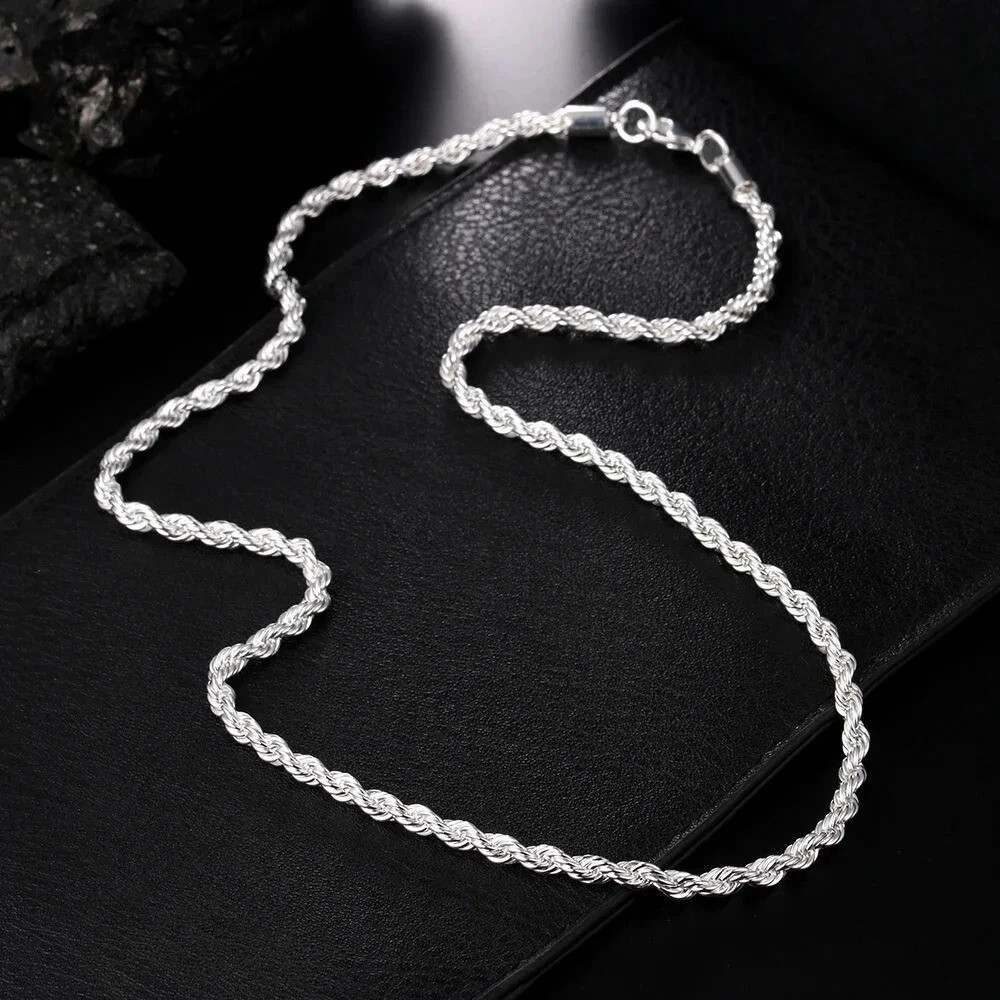925 Sterling Silver Italian Rope Chain 4MM Necklace Style