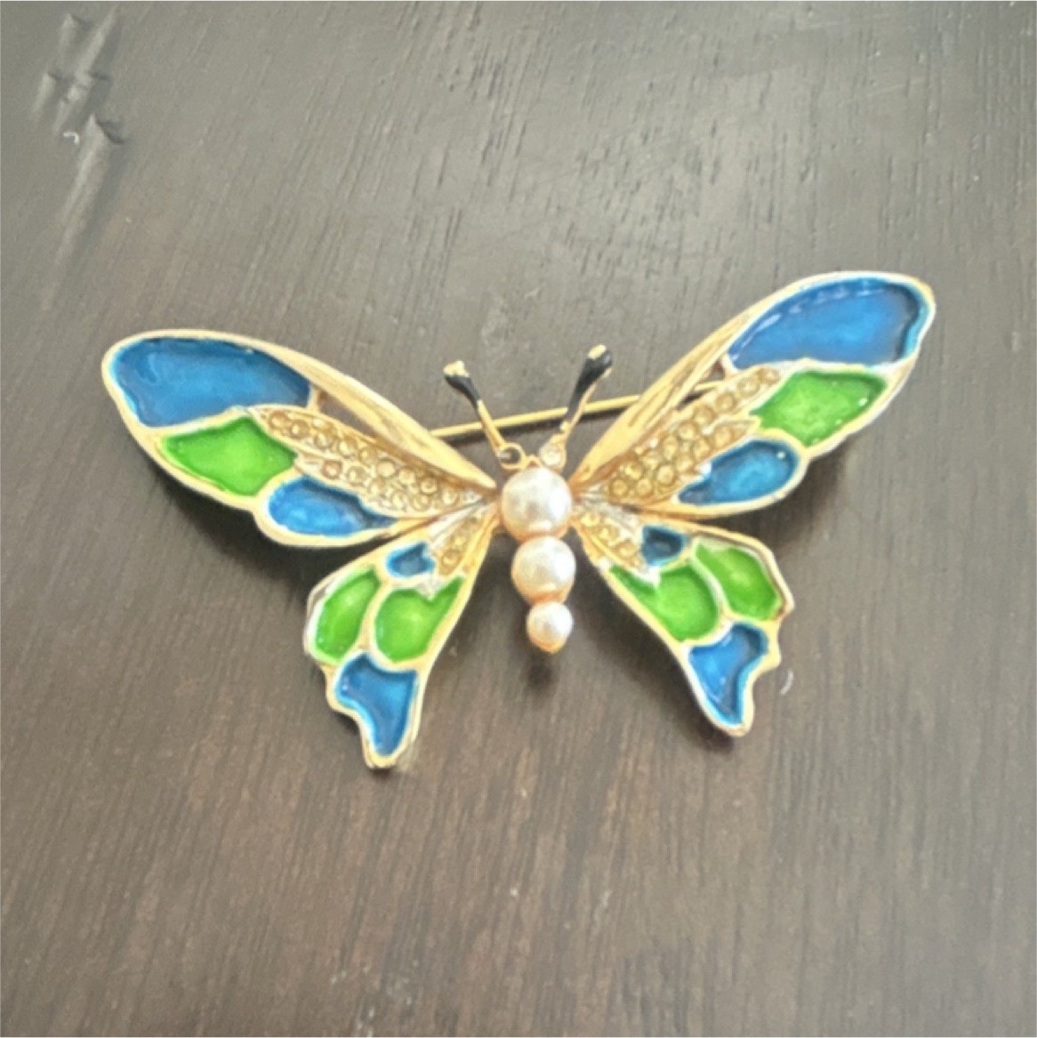Blue Green Gold Butterfly Brooch Pin Enamel Metal Animal Insect Theme