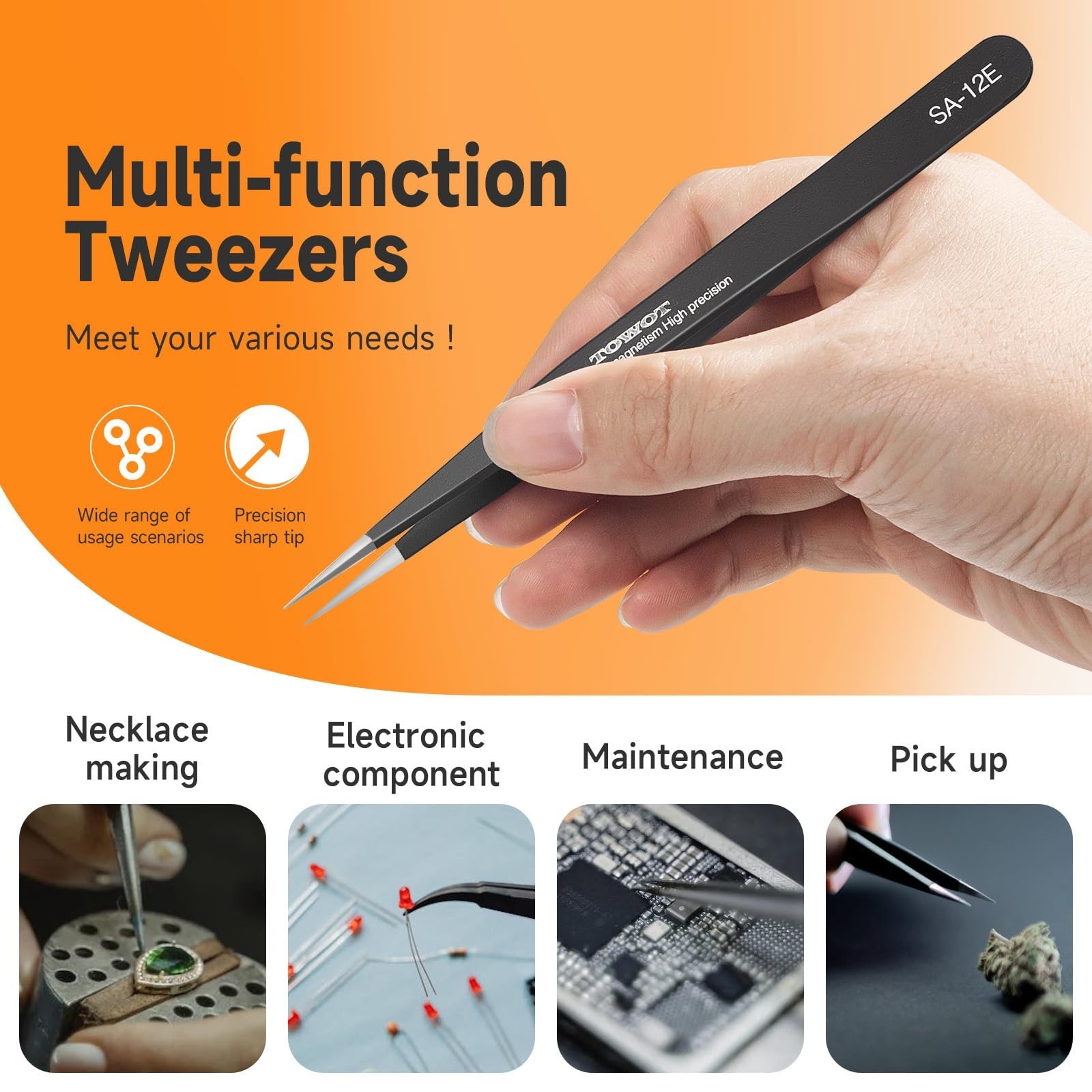 5 PCS Precision Tweezers Set – Anti-Static Stainless Steel for Craft, Electronic