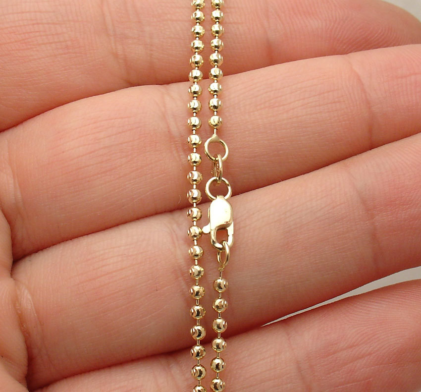 2mm Solid Moon Diamond Cut Bead Ball Chain Necklace REAL 14K Yellow Gold