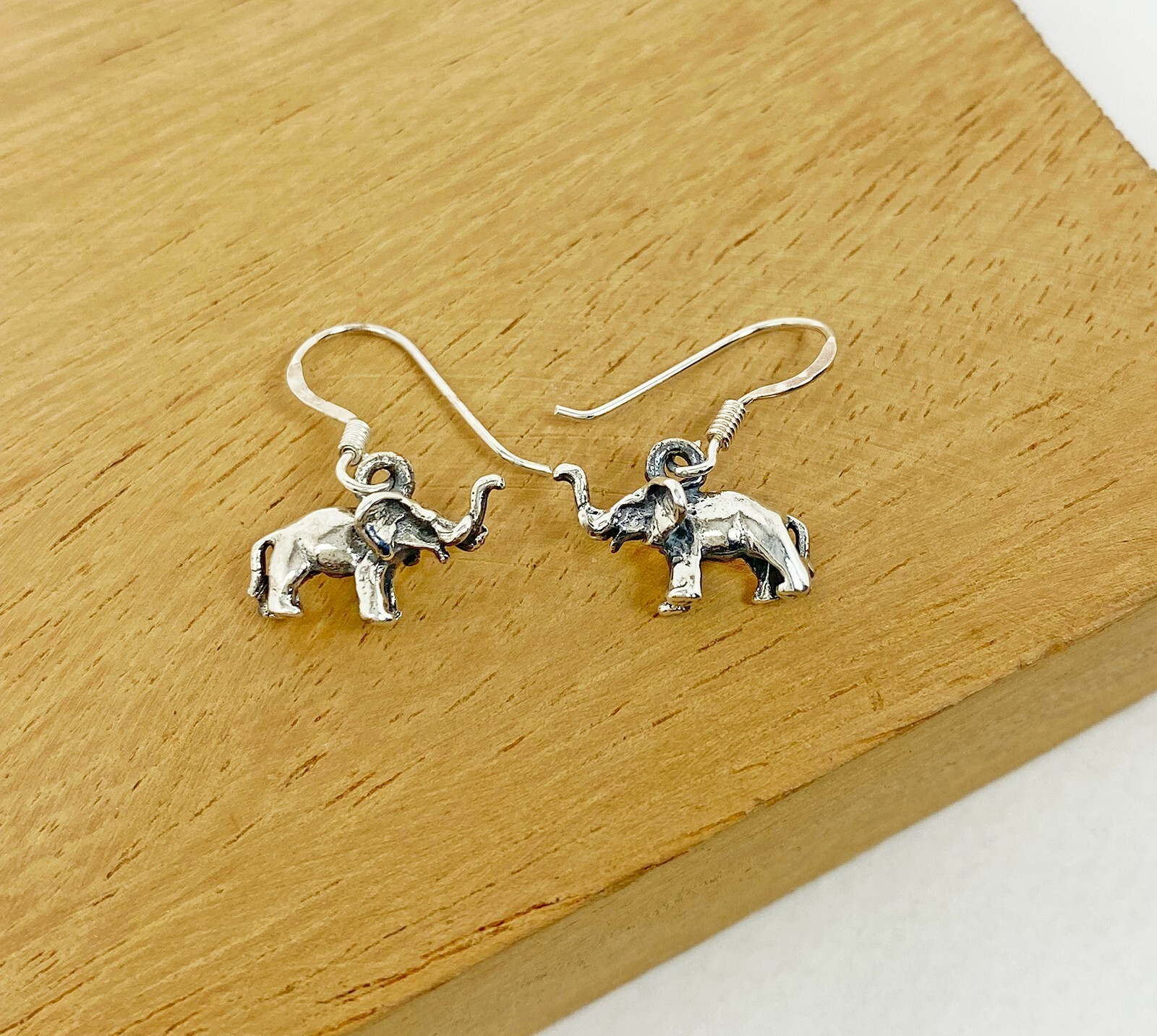 Minimalist Elephant Drop Earrings 925 Sterling Silver, Handmade Safari Jewelry