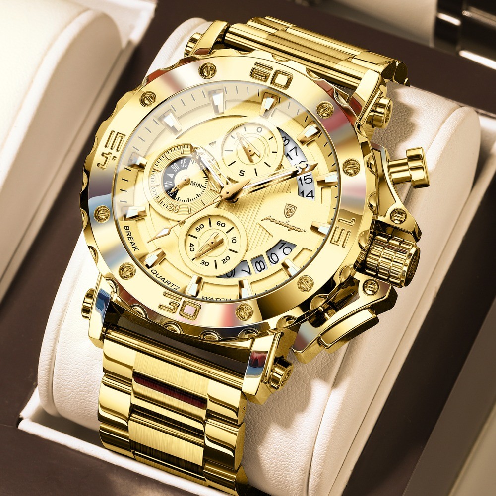 POEDAGAR Luxury Men’s Calendar Luminous Waterproof Stainless Steel Quartz Watch