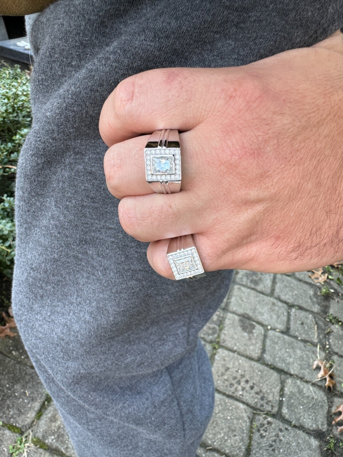 Big 2.6ct Baguette MOISSANITE Solitaire Mens Real Solid 925 Silver Ring Pinky