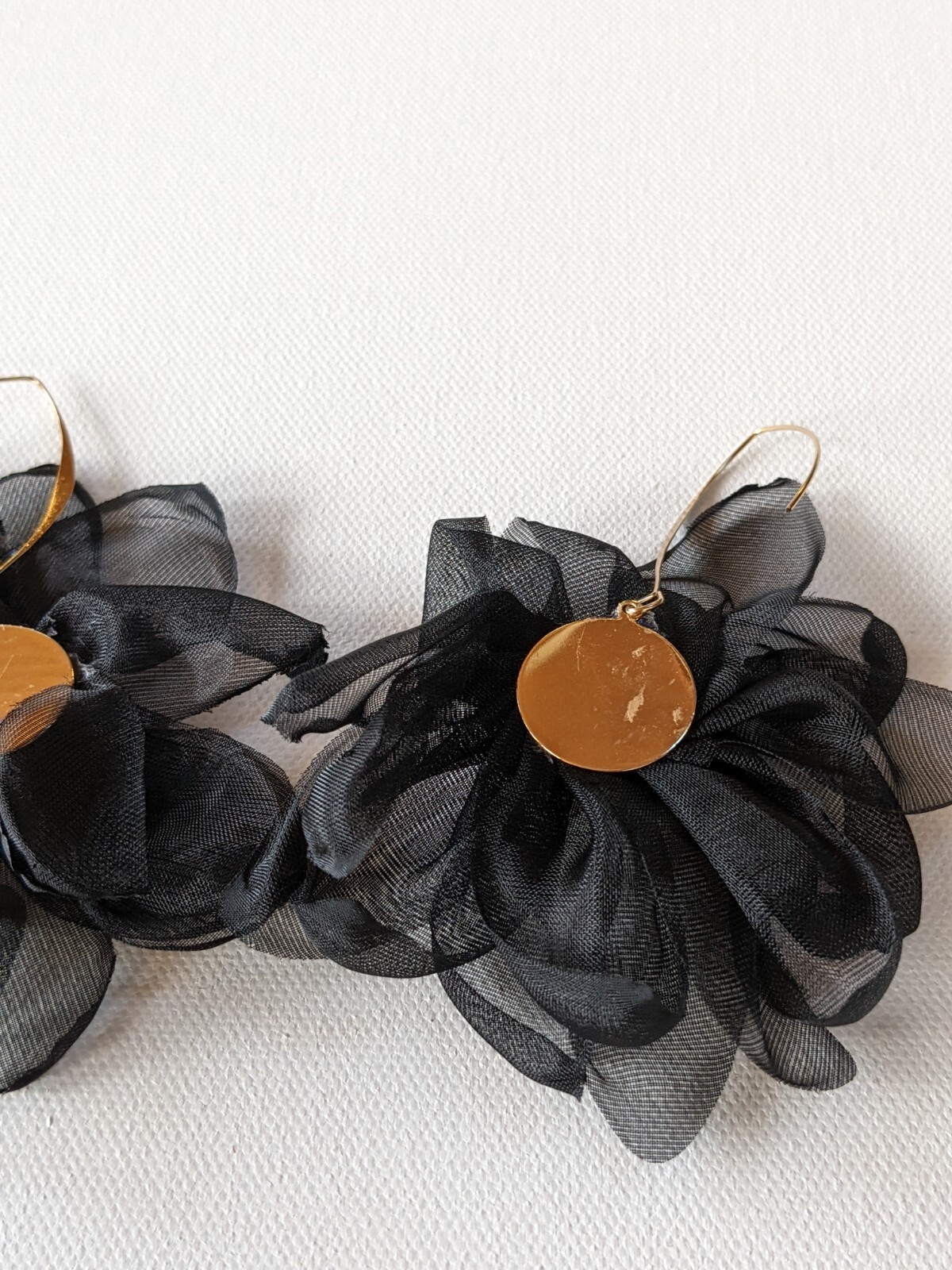 Oversized Summer Beaded Dangle Drop Earrings Chiffon Thread Black