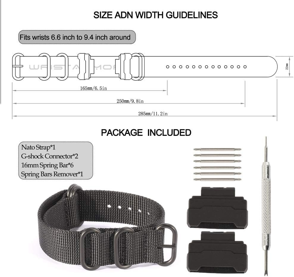 16mm Adapters and HD Conversion RAF Nylon Watch Strap Kit Replacement for GSh…