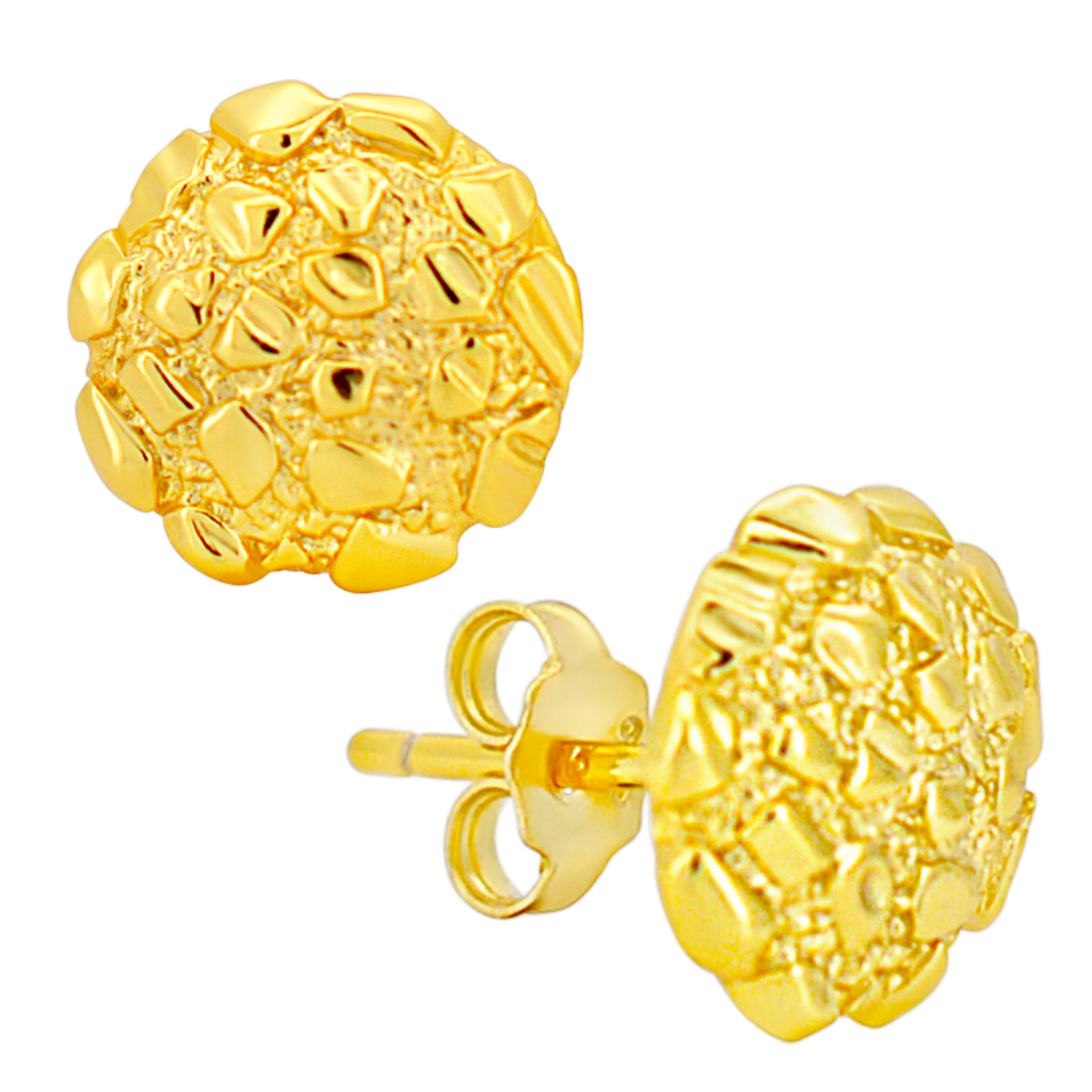 Pair – Gold Plated 925 Sterling Silver Round Nuggets Push Back Earrings