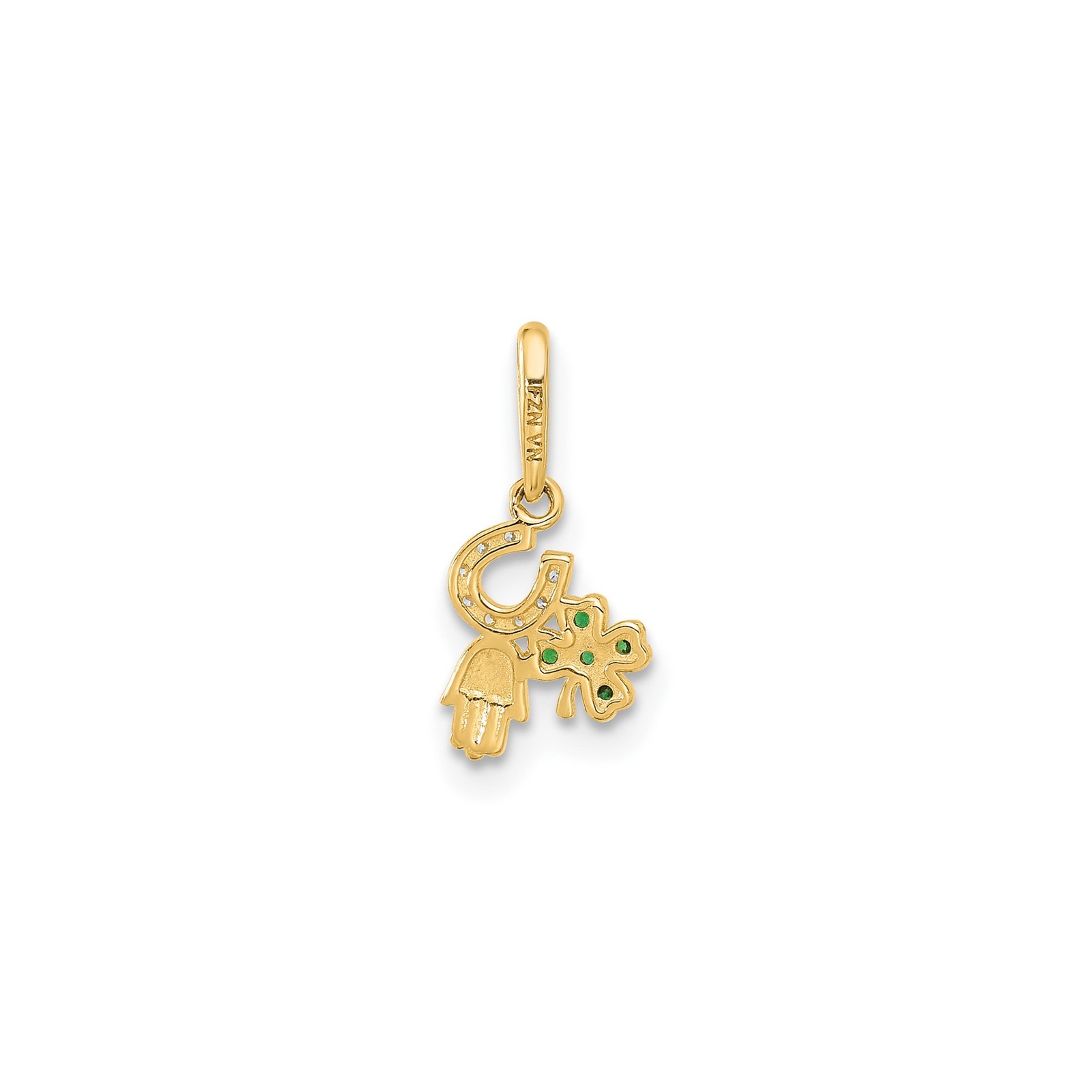 10k Yellow Gold Solid Hamsa Clover Horseshoe Pendant Charm Polished 16mm