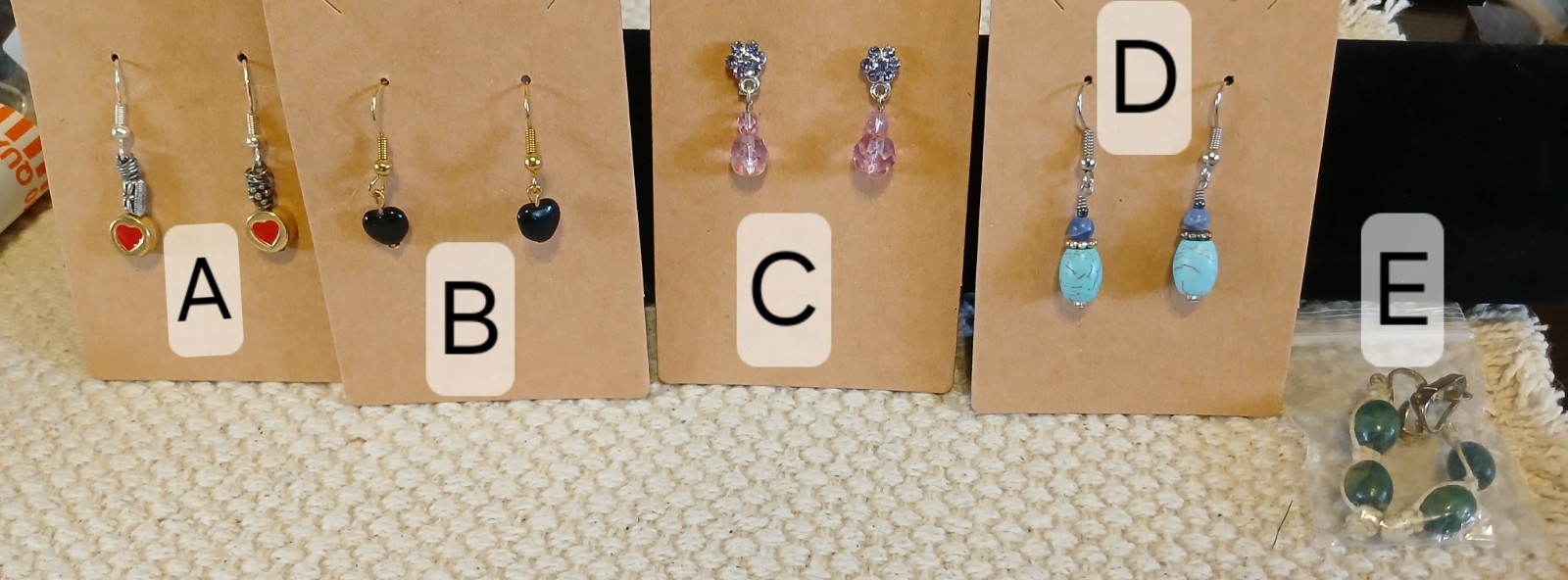 BUYER CHOOSES ONE(A, B, C, D, or E) Handmade Earrings Can do lot discount. (#33)