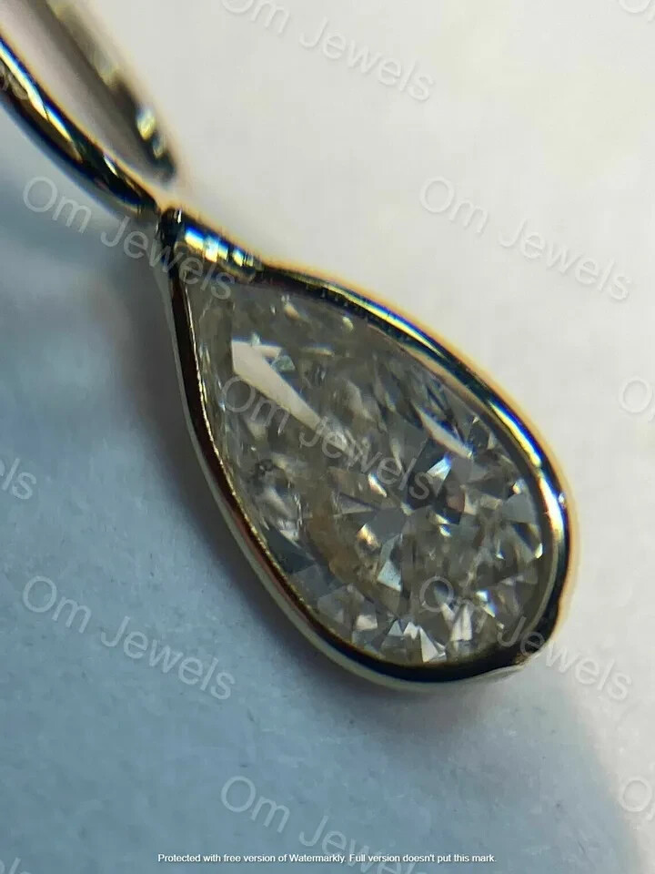 2Ct Pear Cut VVS1 Diamond Solitaire Pendant 18″Free Chain 14K Yellow Gold Finish