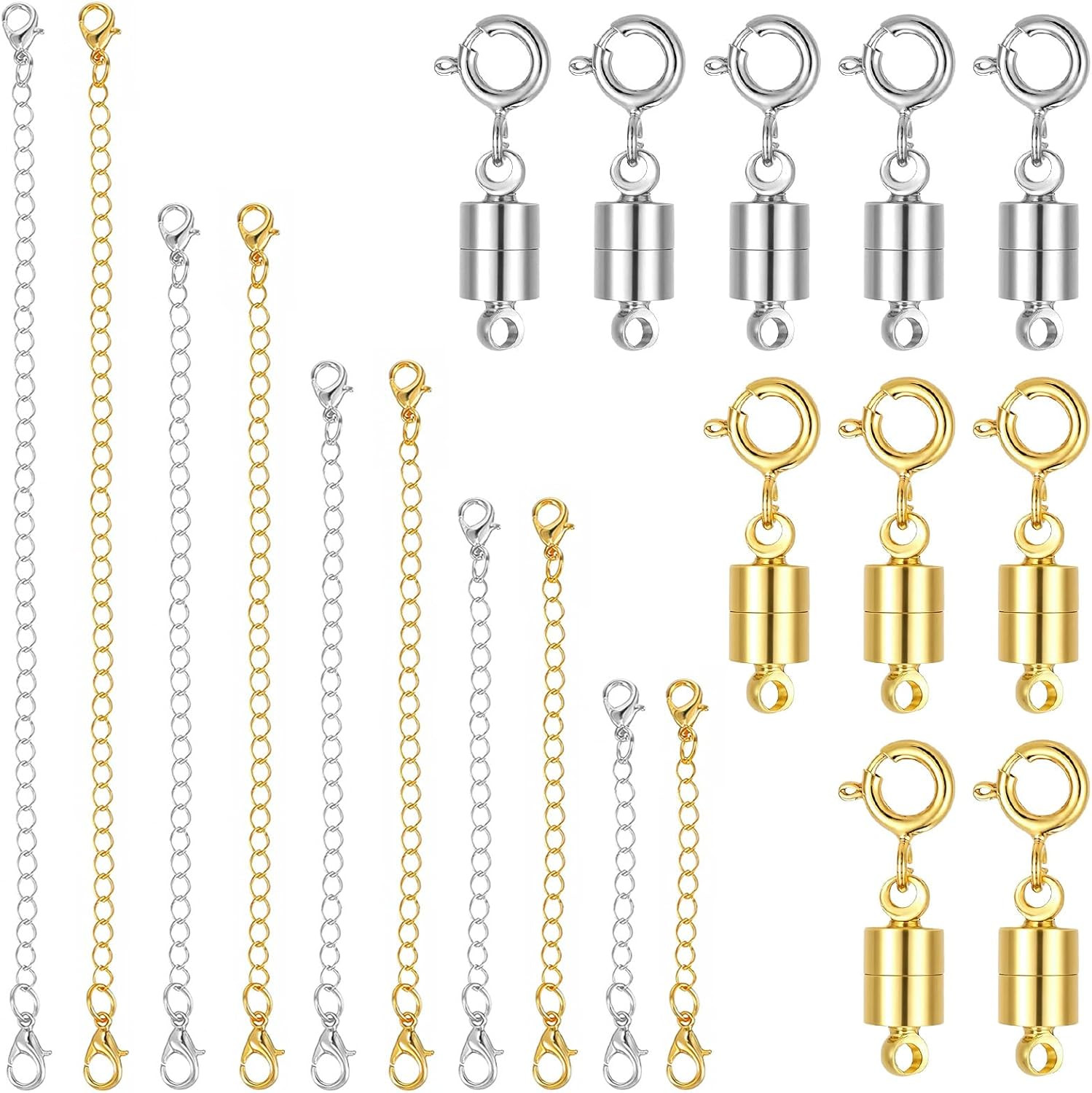 20pcs Necklace Extender & Magnetic Clasp Set Gold and Silver Chain Extenders wi
