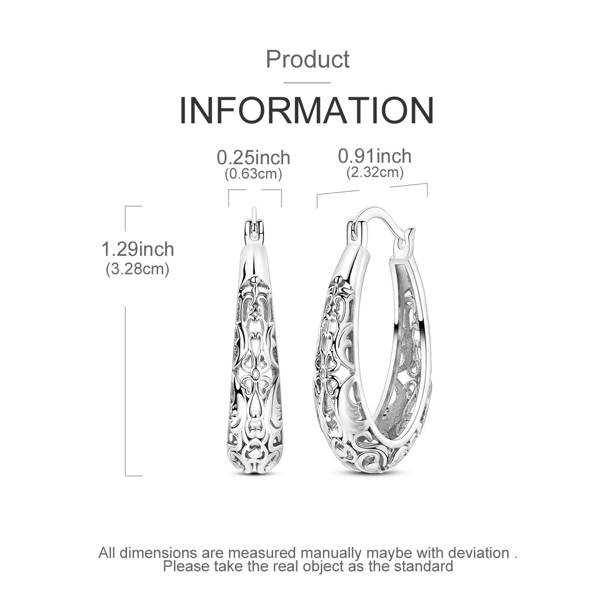 LAZA European 925 Sterling Silver Hoop Earrings Hollow Flower for Women Jewelry