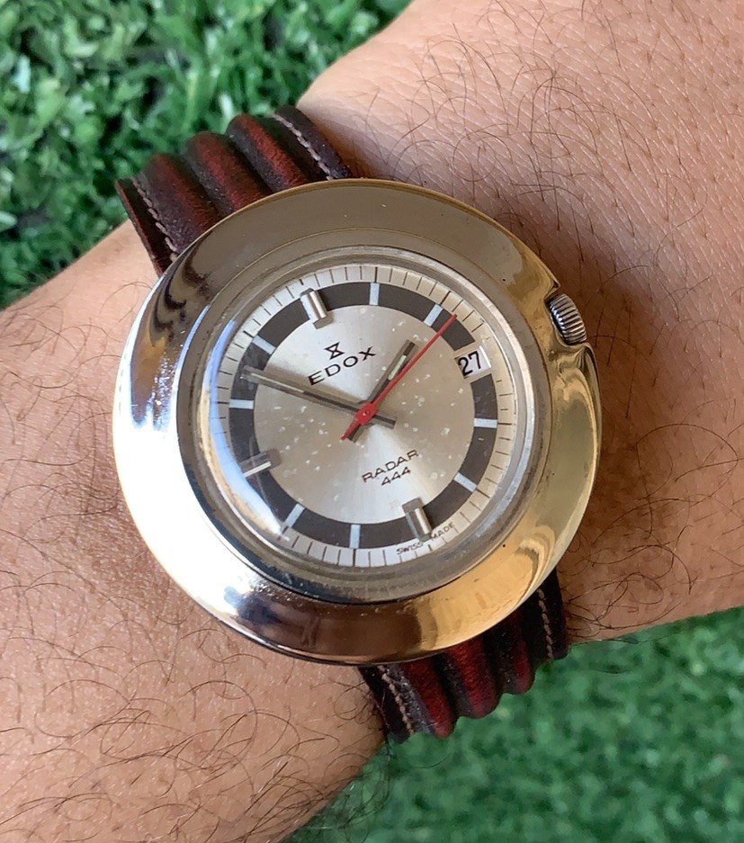 Vintage Edox Radar 444 hand wind Watch 42mm Swiss Made 1960s Date men Rare work