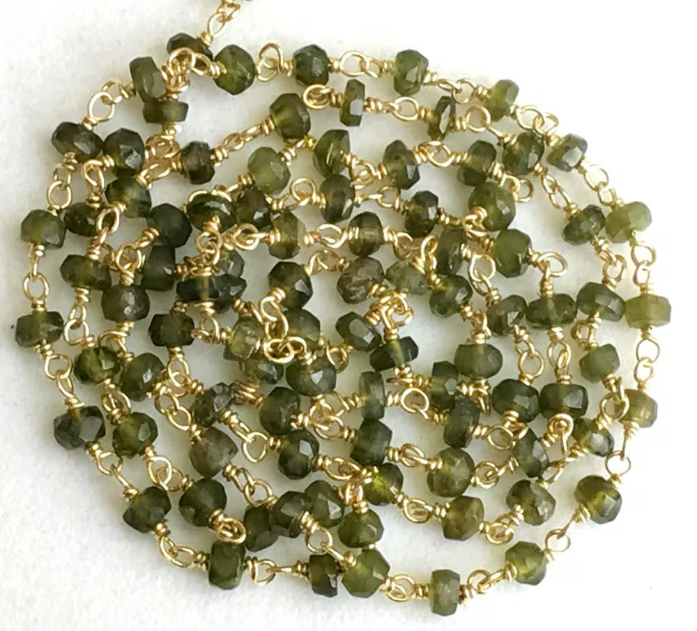 3-3.5 mm Vessonite Wire Wrapped Faceted Rondelle Beads, Chain for Jewelry making