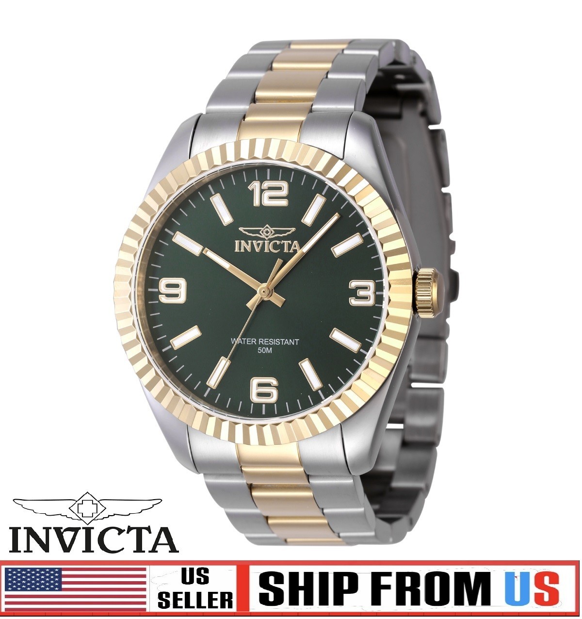 $199 Invicta Specialty Stratford Men Green Gold Steel43mm Steel Quartz Watch NIB