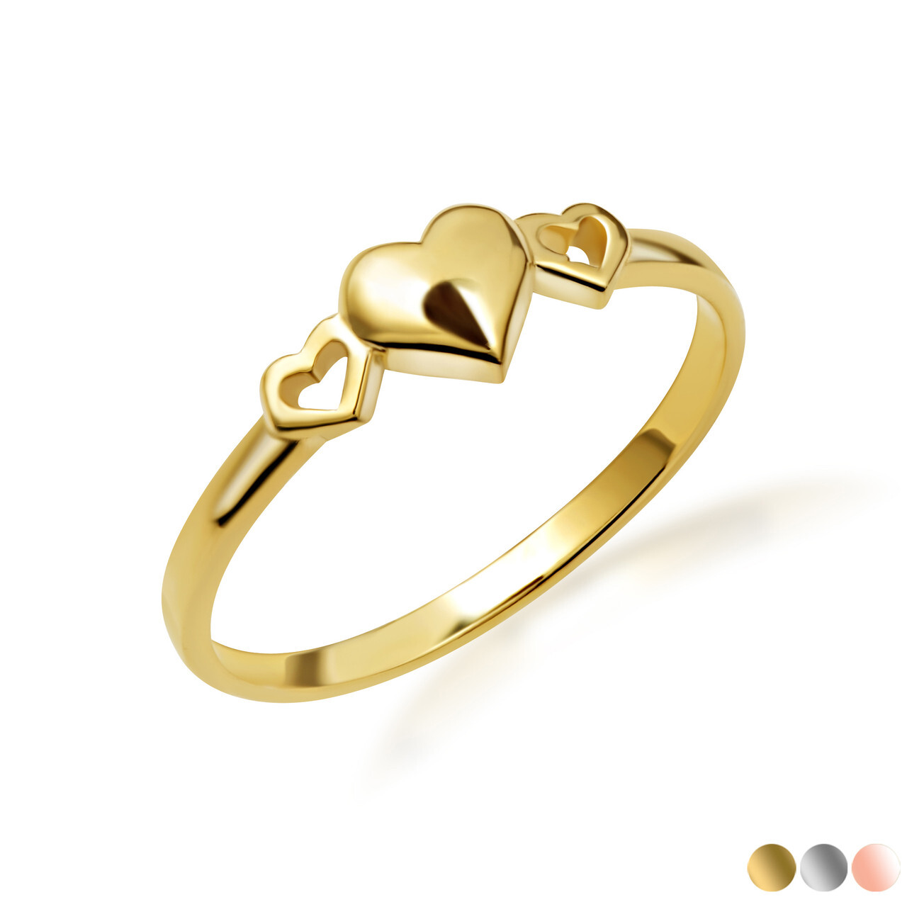 Gold Triple Heart Love Ring (Available in Yellow/Rose/White Gold)
