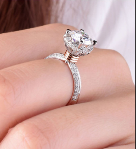 4Ct Lab Created Diamond With Accentes ngagement Ring 14K White Gold Over