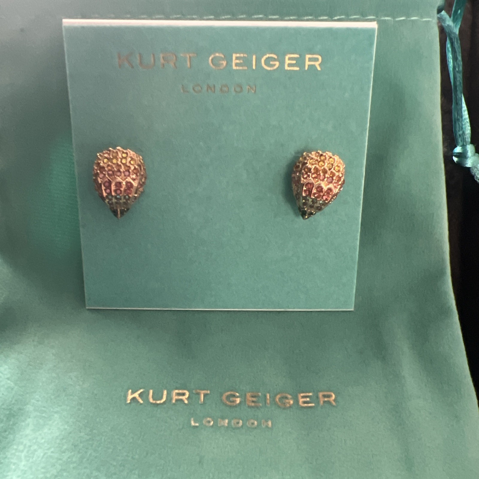 KURT GEIGER LONDON GOLD TONE PAVÉ MULTICOLOR CRYSTAL EAGLE STUD EARRINGS NWT