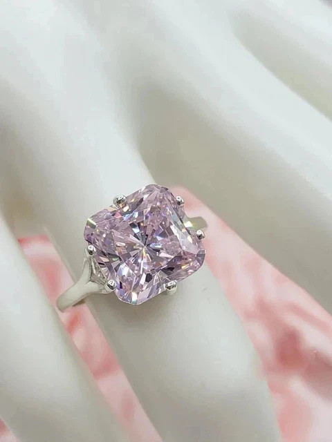 2.00Ct Lab Created Cushion Cut Pink Diamond Solitaire Ring 14K White Gold Plated