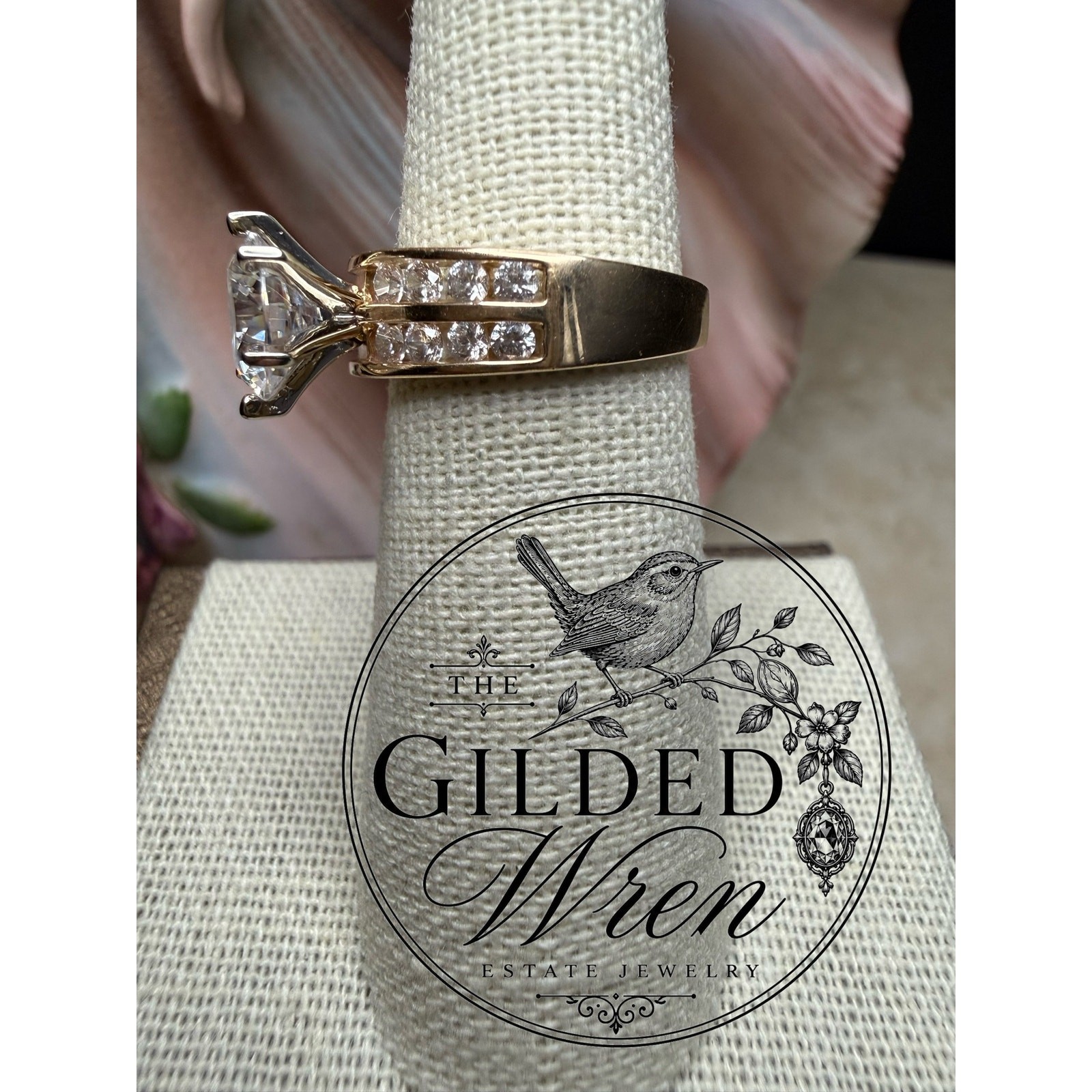 14K Gold Diamonique Simulated Diamond Engagement Ring Vintage 2 Ct Solitaire