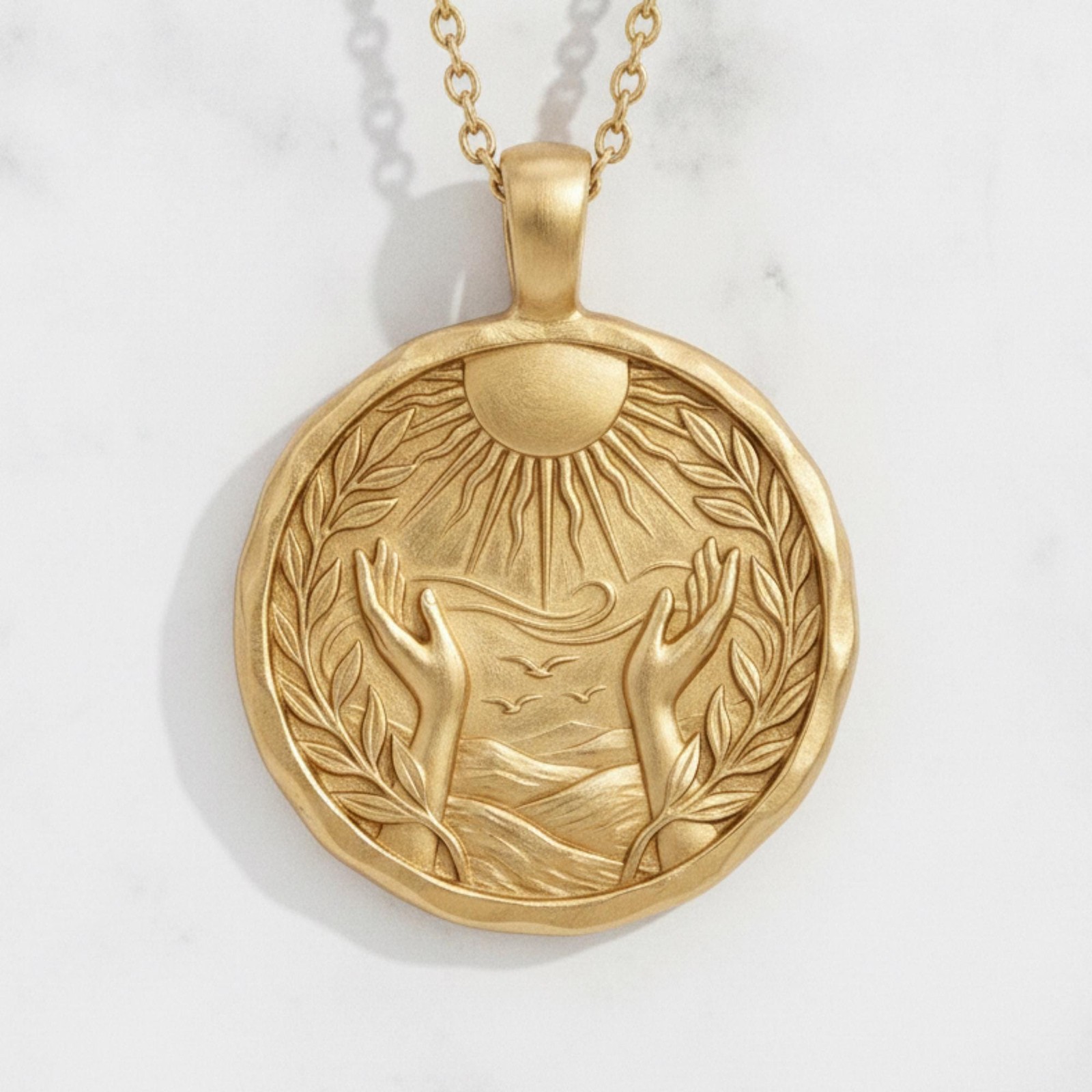 Artemis Silver Reaching Hands Sun Pendant Oxidized Bohemian Medallion Handmade