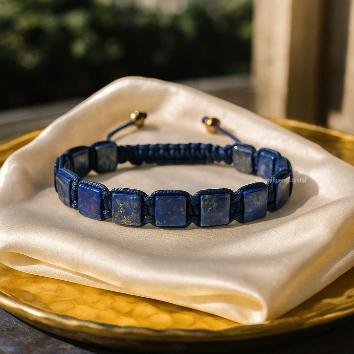 2pcs Lapis Lazuli Square Beads Bracelet Blue Stone Men Jewelry Energy Gift