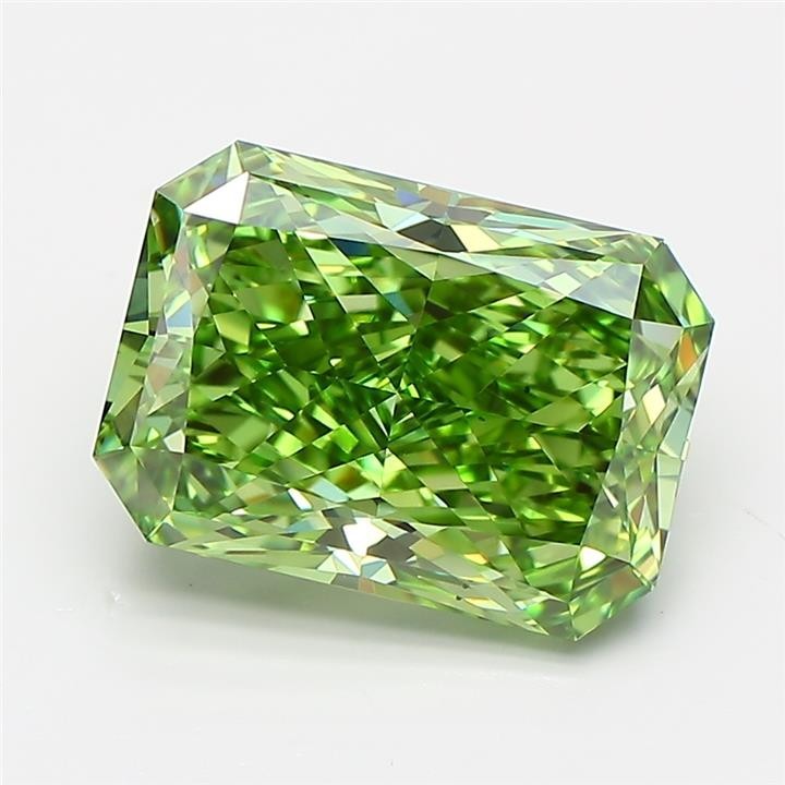 3.73 Ct Radiant Cut Lab Created Diamond Fancy Vivid Green VS2 IGI Ring Stone